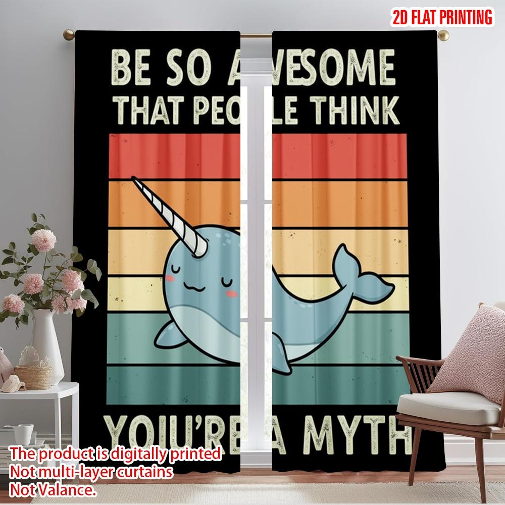 

2 шт. 2D плоская печать Драпировки Нарвал Миф Потрясающий Крутой Полиэстеровая ткань Без электричества Праздничные украшения для помещений 52.50×116.00 CM 2pcs