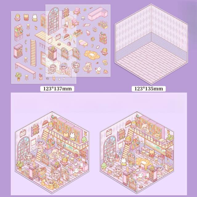 3D Landscaping Stickers Cartoon Miniature Scene DIY Cabin Scene Stacking And Pasting Hand Account Stationery Gift For Kid Child