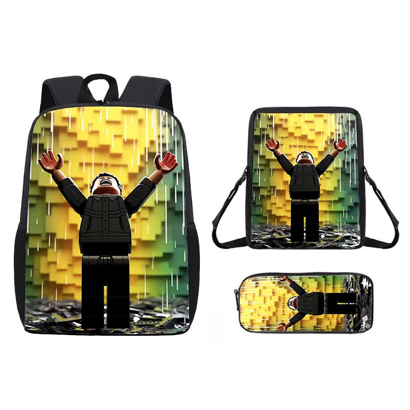 Pattern Roblox Cartoon Backpack Shoulder Bag Pencil Case Three Piece Set