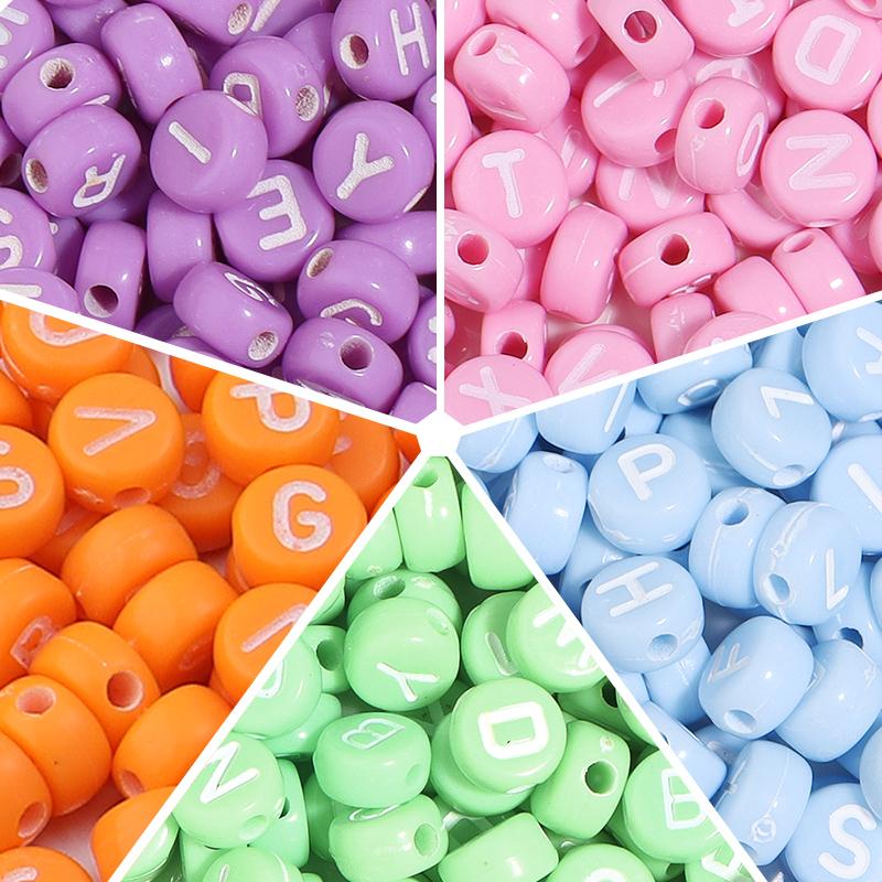 100pcs 7mm Acrylic Mixed Letter Beads Round Flat Alphabet Loose Spacer Beads For DIY Jewelry Making Bracelets Necklace Supplies