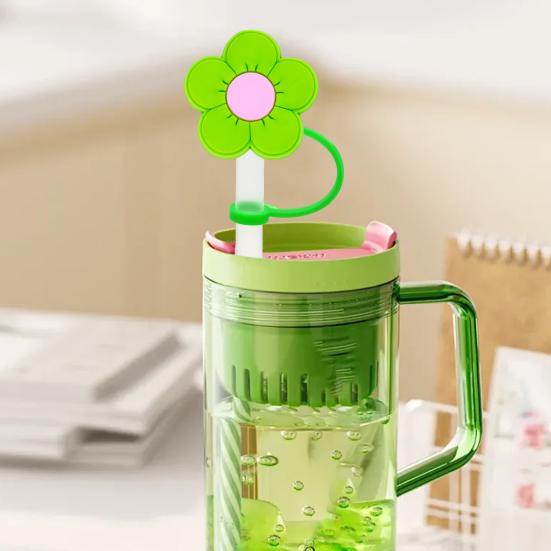 8Pcs 8-10MM Cover Flower Straw Food Grade Silicone Reusable Dust-proof Cute Universal Mini