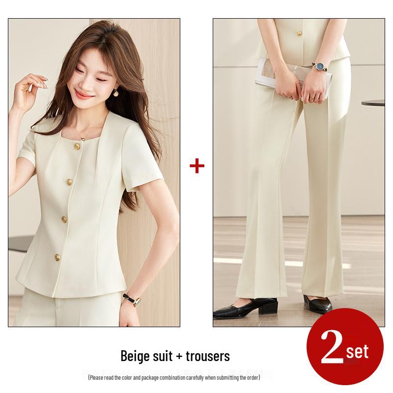 Elegant Women's Professional Summer Suit Set: Short-Sleeved Skirt Suit for Salon and Hotel Reception