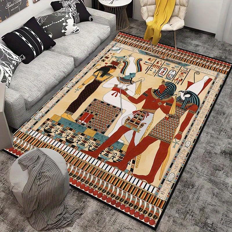 Egyptian Style Living Room Rug Ancient Culture Hieroglyphics Design Bedroom Floor Mat Anti Slip Carpet Can Be Machine Washed