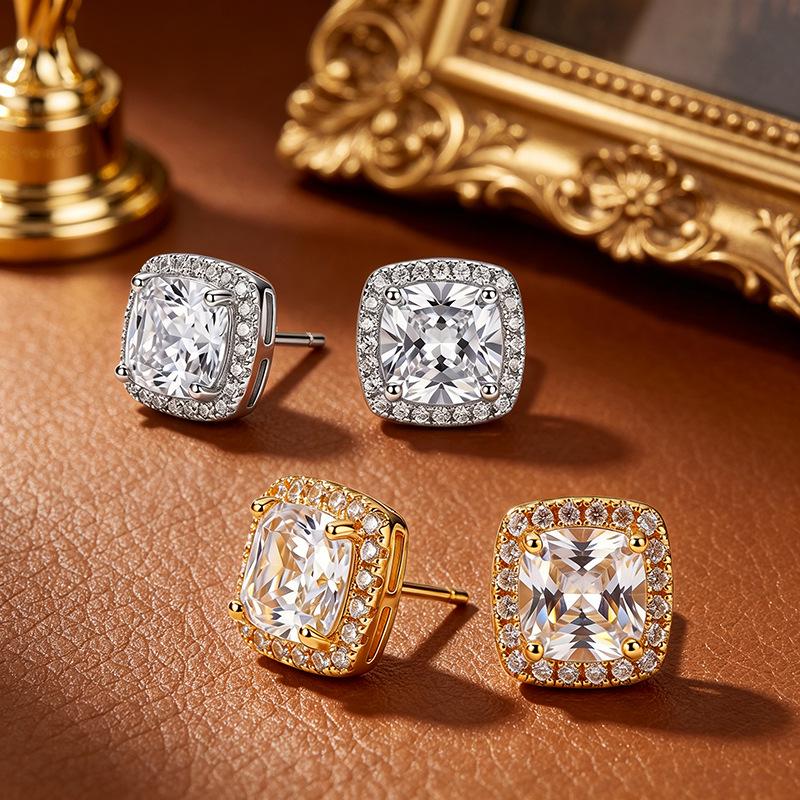 Women's Light Luxury Gold-Plated Square Zircon Earrings – Exquisite, Simple, High-End Feel