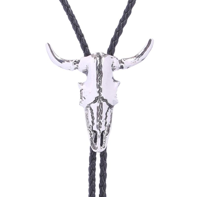 Elegant Black Bolo Tie with Bull Pendant Cowboy Bull Necktie Western Necklace Cool Bola-Tie Western Cowboy Costume