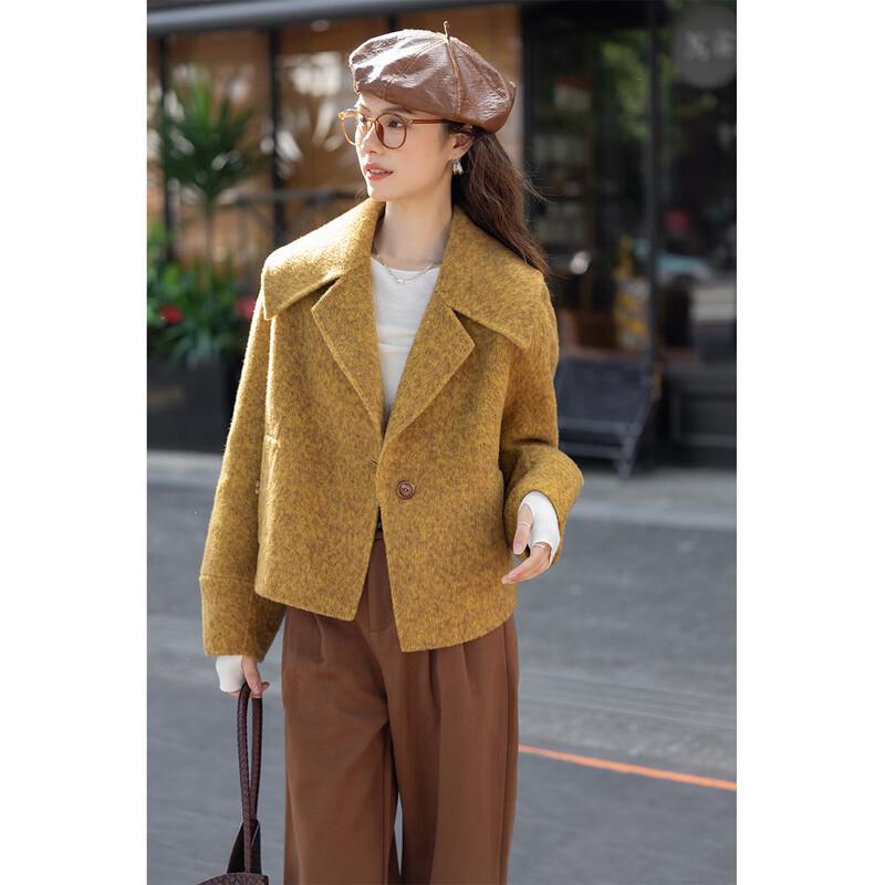 MokaNa Women's Elegant Winter Wool Blend Short Coat