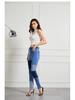 2025 Women's High Waist Slim Jeans with Elasticity, European & American Style, Plus Size, Frayed Hem, Patchwork