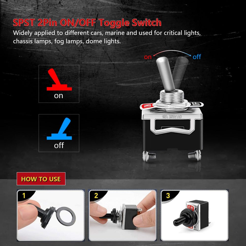 8 Pack Toggle Switches, 2 Pin 20A 125V AC/ 15A 250V AC ON Off Switch, SPST Car Rocker Switches With Boot Cap Cover, 12V Heavy Duty Waterproof Toggle