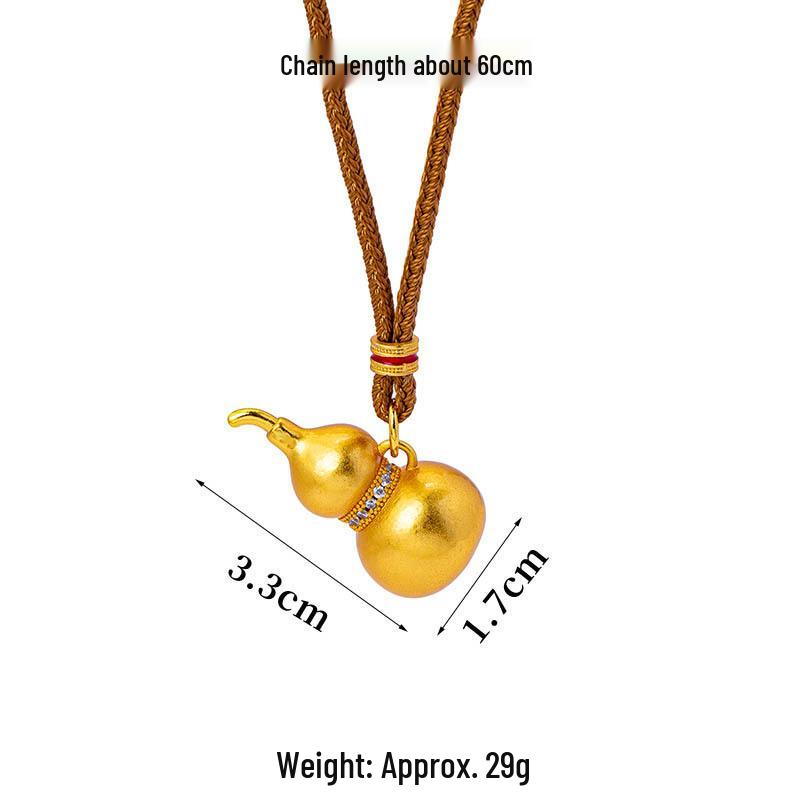 Retro Vietnamese Gold Gourd Necklace with Zircon Inlay - Versatile Pendant Chain for Men and Women
