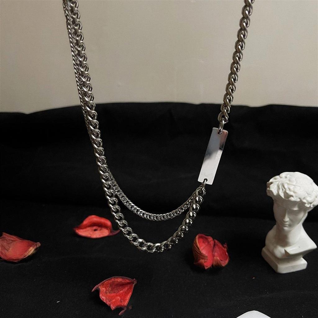 Trendy Korean Style Hip Hop Titanium Steel Double Layer Uneven Necklace for Men and Women