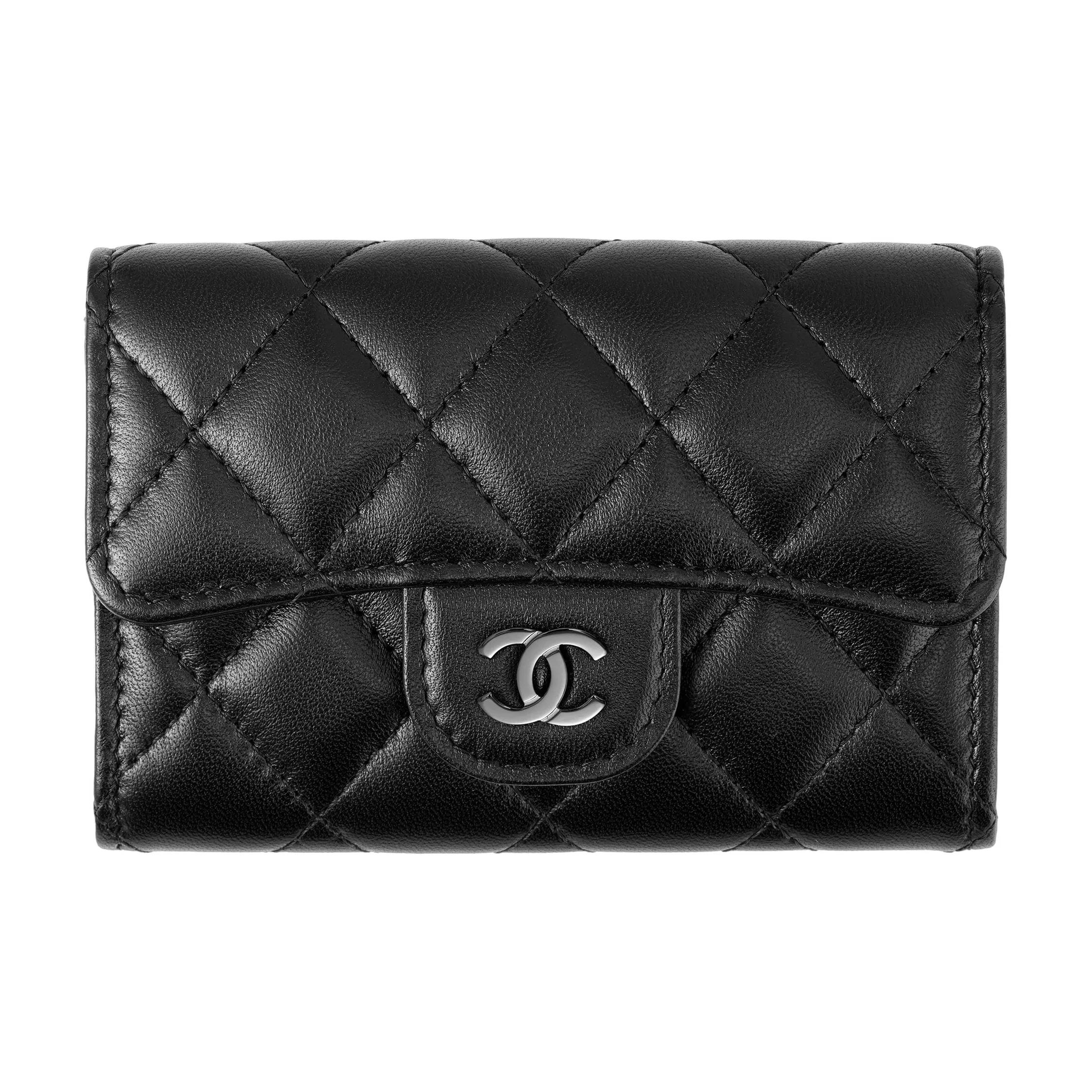 

CHANEL 23B Чорна етикетка Ромбовий візерунок Шкіряний тримач для карток для жінок Чорний One Size-Shopping Bag Set(Basic Set+Shopping Bag) чорний