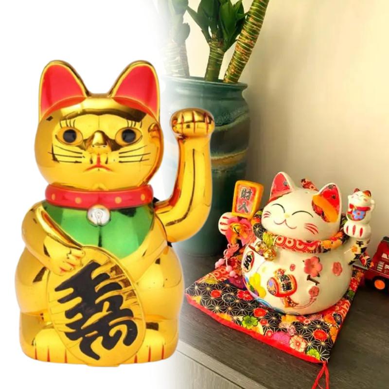 Chinese Lucky Wealth Waving Cat Home Decor Welcome Sculpture Statue Car Ornament