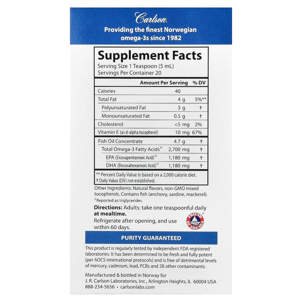 Carlson Labs MedOmega Lemon Lime Flavor 2700 mg, 3.3 fl oz (100 ml)