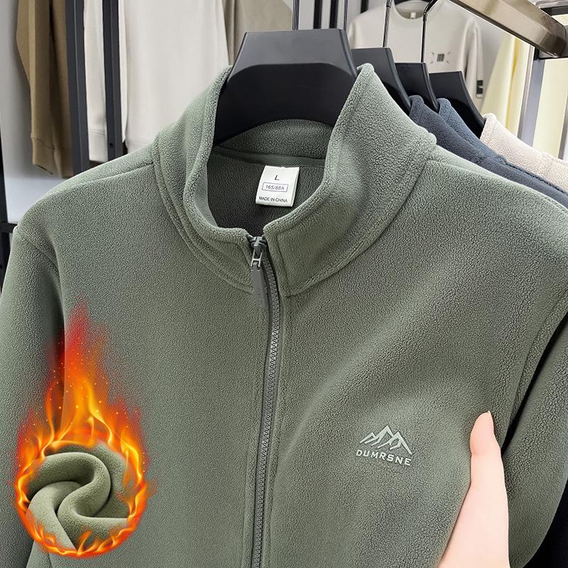 

Men s Stand Collar Plush Fleece Hoodie - Autumn/Winter Embroidered Solid Color Cardigan. XL