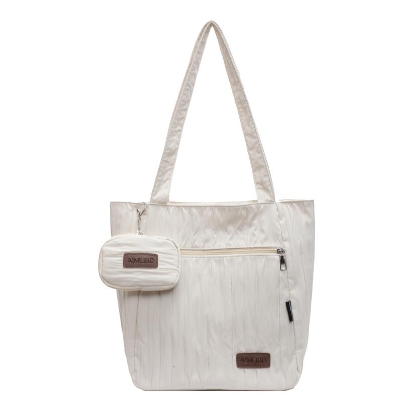 Large Capacity Tote Bag Women Commuter Handbag Solid Color Shoulder Bag