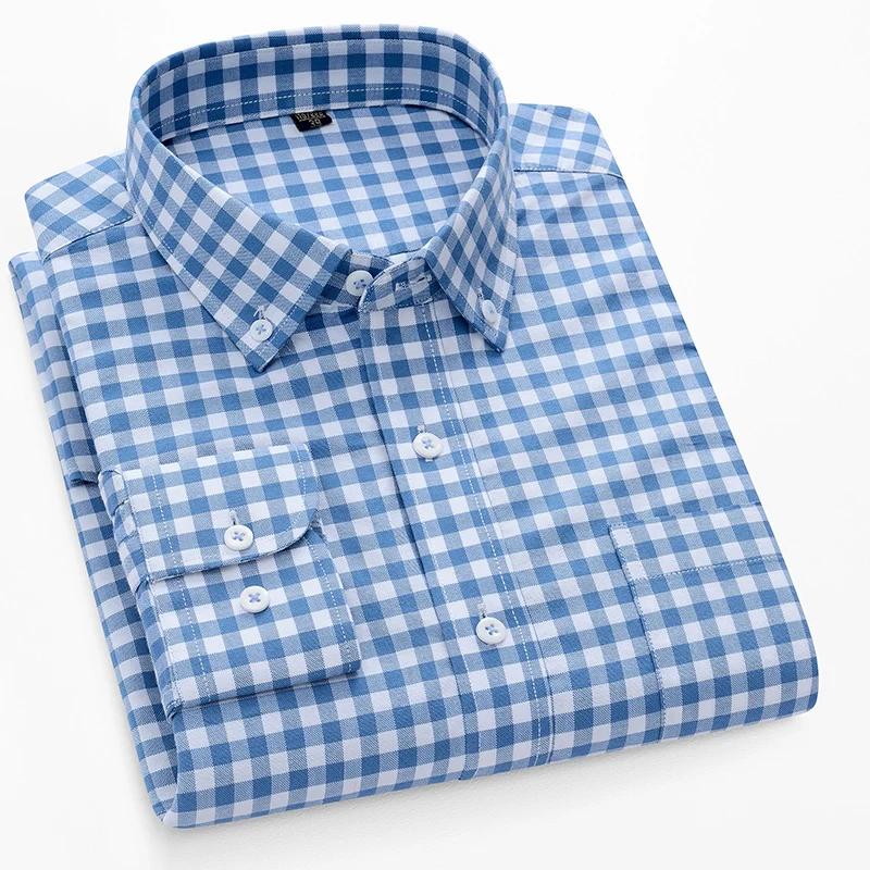 

2026 Spring Casual Long Sleeves Shirts Men Turn-down Collar Business Shirts Mens 100% Cotton Oxford Cloth Tops Man M синий