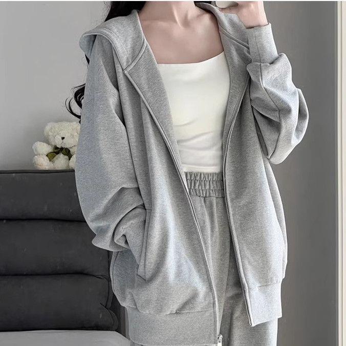 Korean Style Slim Fit Loose Sportswear: Autumn/Winter Hooded Two-Piece Set - Casual Student Running Outfit