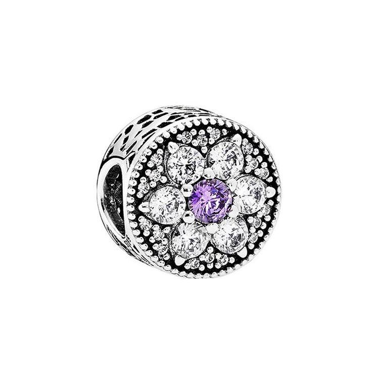 Pandora Purple Forget-Me-Not 925 Silver Pendant Women pendant 791832ACZ Box