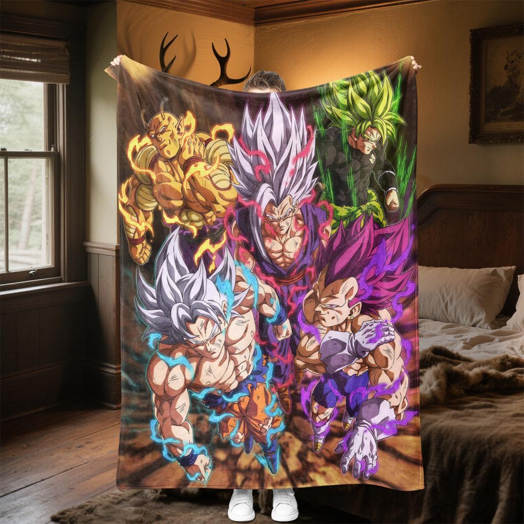 1PC Son Goku  Print Flannel Blanket, High quality All Seasons, Home Decor, Warmth and Comfort, Perfect for Christmas Gifts