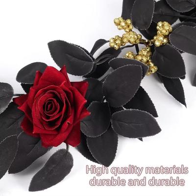 Realistic Halloween Rose Leaf Vines Plastic Reusable Artificial Rose Vines Scene Layout Real Touch Halloween Home Ornaments