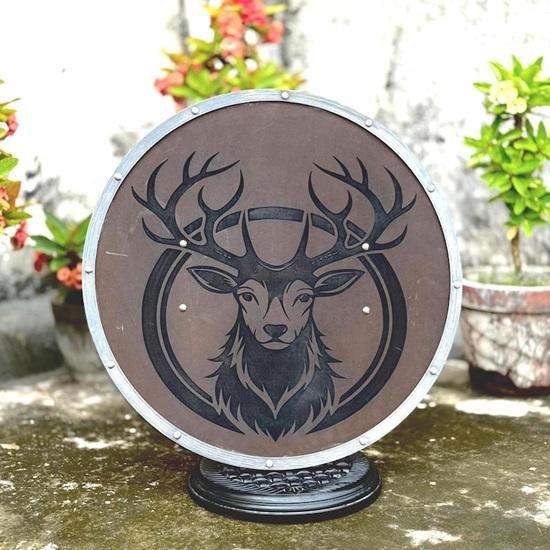 

Majestic Deer Handcrafted Viking Shield with Fierce Deer Face Authentic Norse Warrior Shield Decor