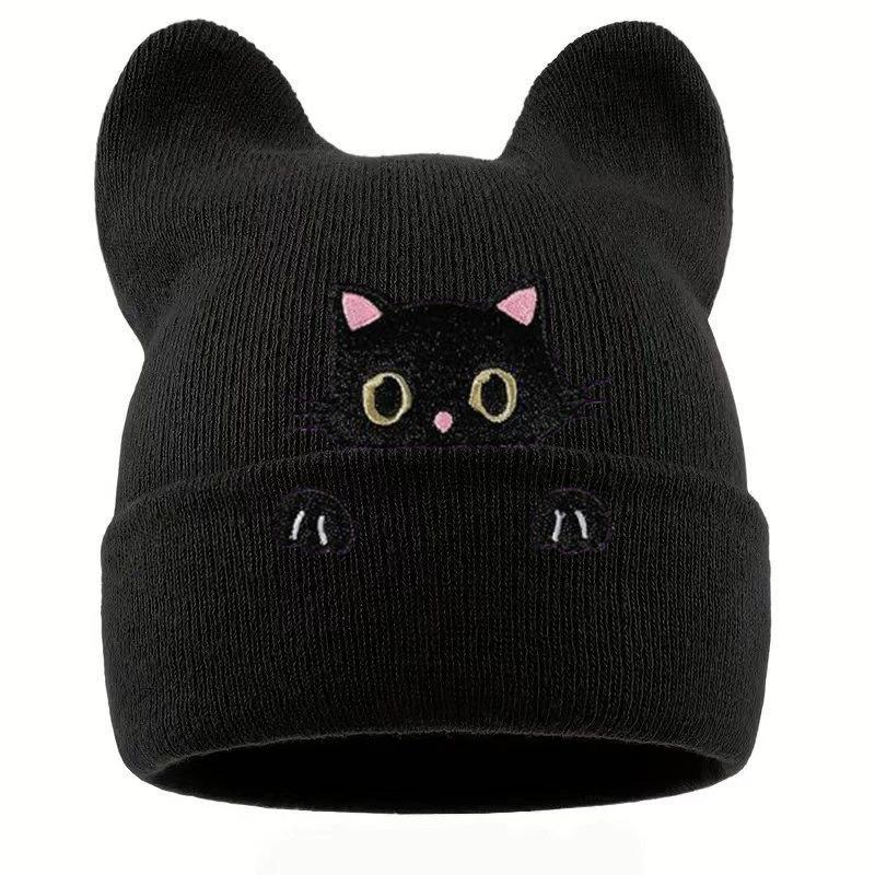 Popular Women's Probe Kitten Embroidered Beanie Birthday Gift Animal Cartoon Warm Knitted Hat
