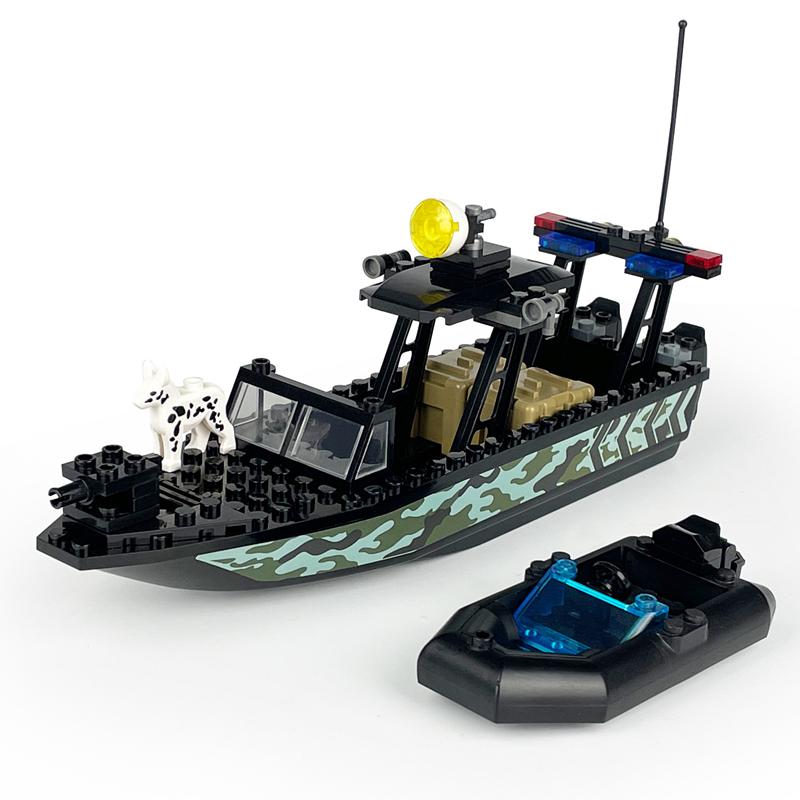 MOC World Camo Submarine Câine Polițist Bărci cu Motor Bărci Pneumatice Scenă de Război Blocuri Militare de Construcție Model Cărămizi Kituri Seturi Idei