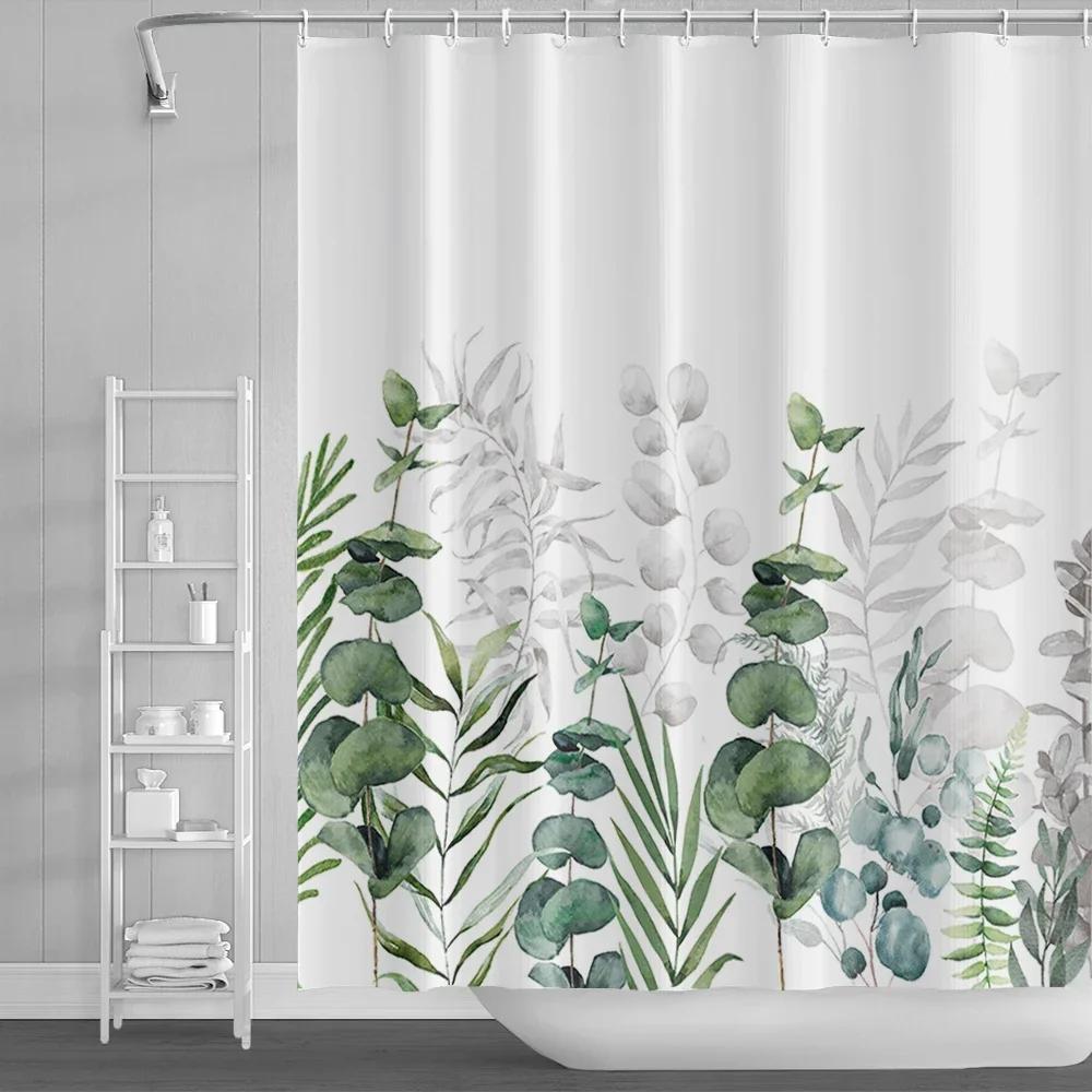 Watercolor Green Leaf Shower Curtain for Bathroom Vines Plant Nordic Minimalist Polyester Botanic Curtain for Home Hotel 180x240