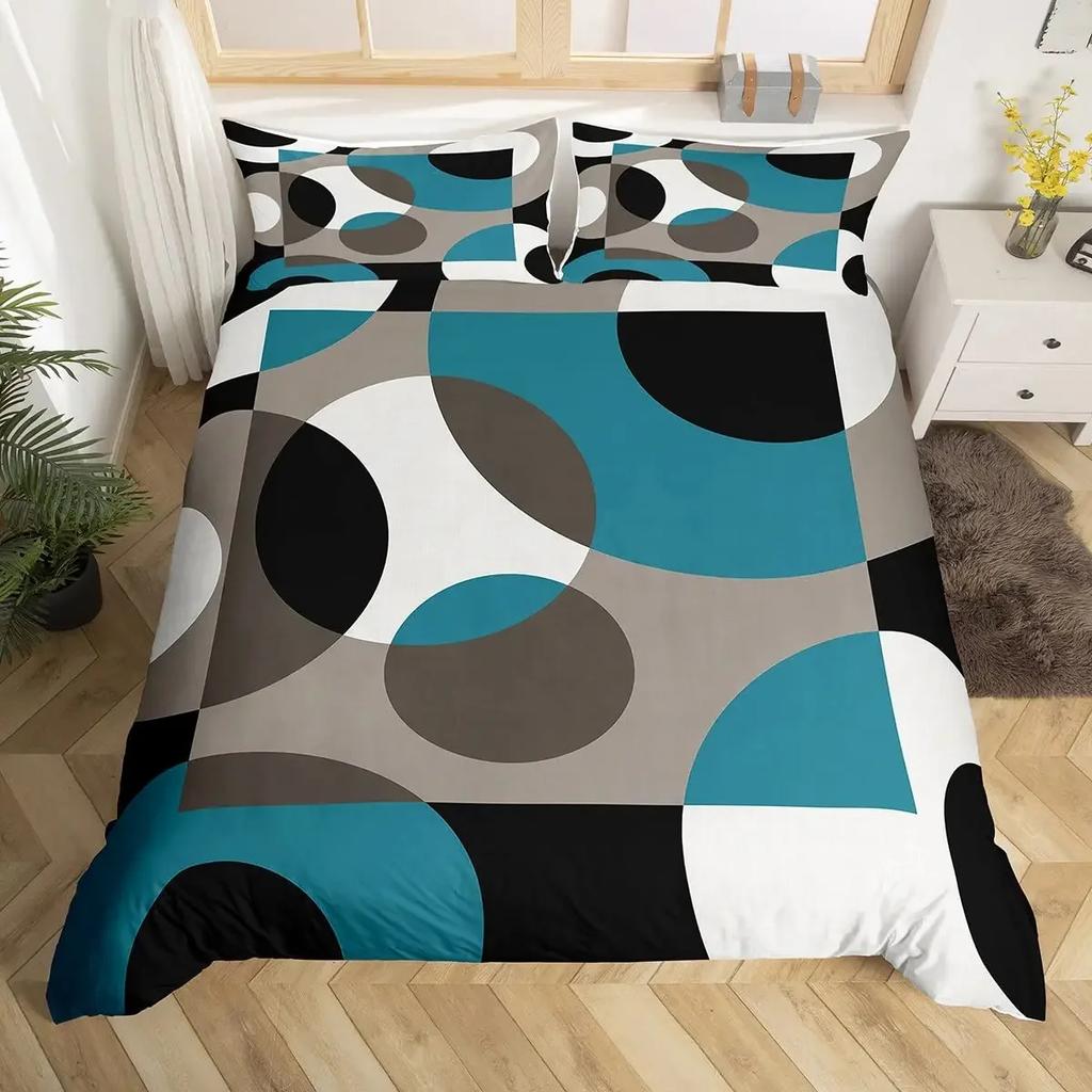 Circle Duvet Cover Geometry Bedding Set Abstract Swirls Stripe Line Art Comforter Cover Retro Patchwork Geometric Bed Set