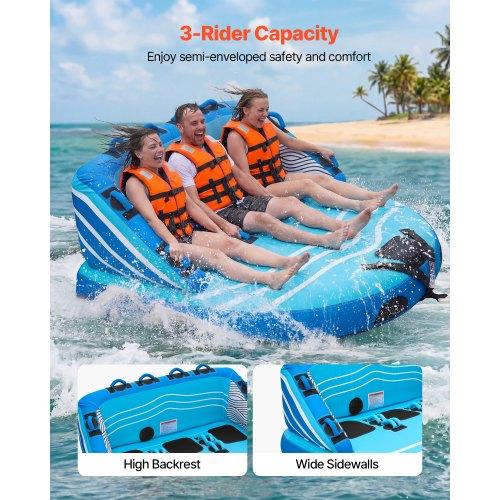 VEVOR Towable Tubes for Boating, 3-Rider Inflatable Towable Tube for Boat to Pull, 231 kg Capacity Water Sports Boating Tubes - with Full Nylon Cover