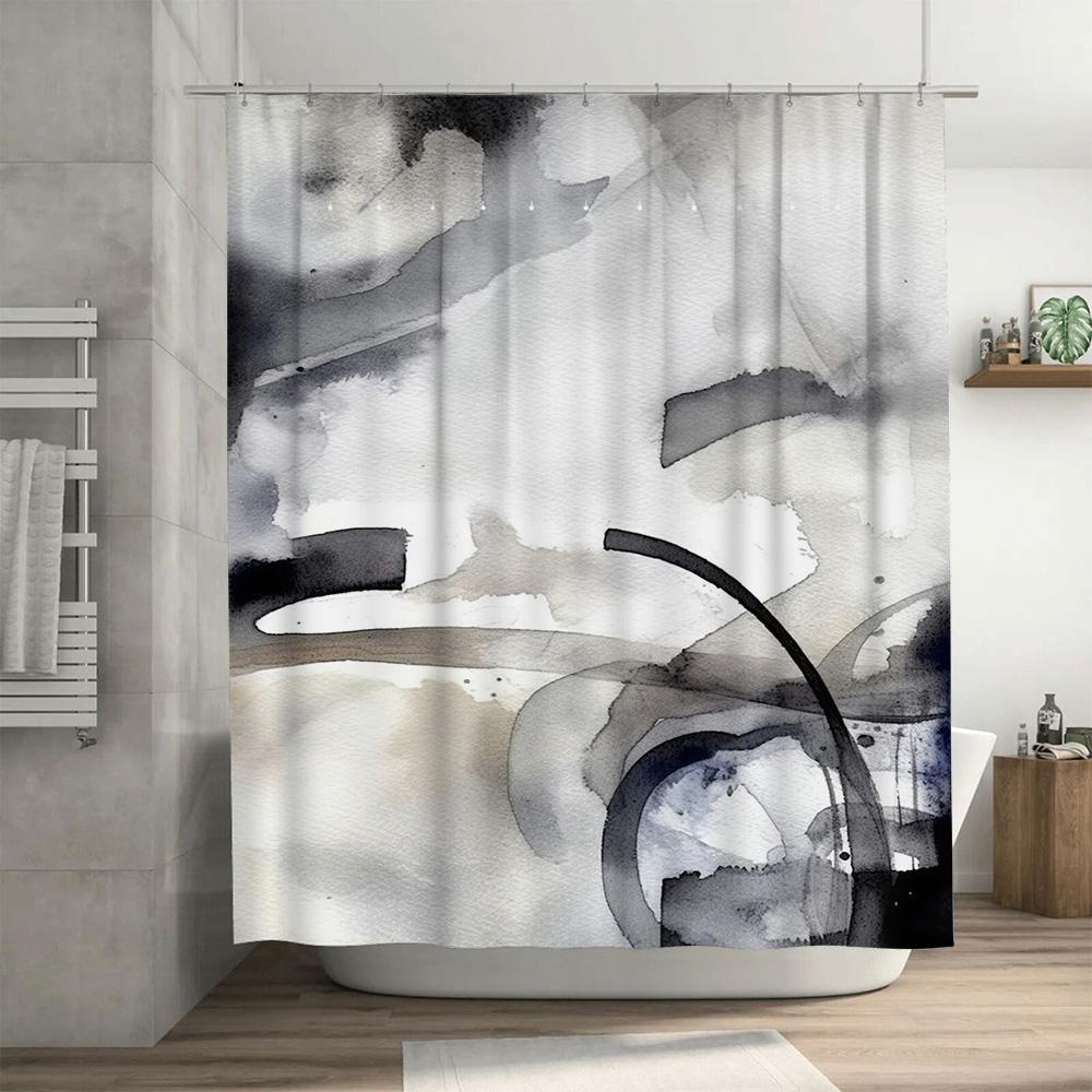 Stylish Black White Watercolor Shower Curtain Modern Bath Decor for Home Improvement Projects