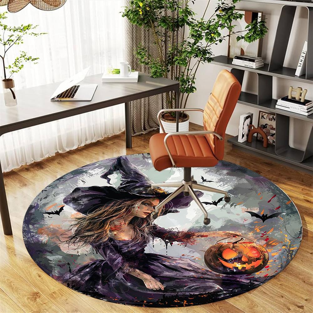 1pc Witch Halloween Round Chair Mat Office Area Rug - Non-Slip, Floor Mat for Office, Bedroom, Ideal Home Decor Gift C0112022