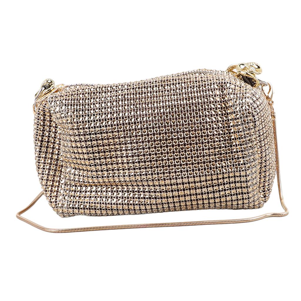 Chain Bling Shoulder Bag PU Leather Fashionable Handbag All Match Waterproof Shoulder Bag with Adjustable Strap Gold S