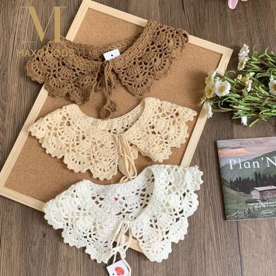New White Milk Silk Fake Collar Flower Detachable Crochet Shawl Round Neck Hollow Out Scarf Accessories Women