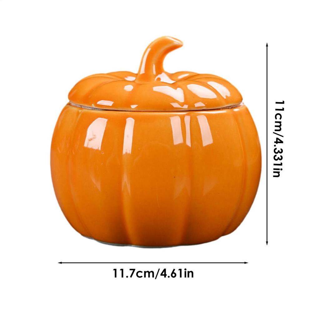 Pumpkin Shaped Ceramic Jar Airtight Storage Container With Lid For Thanksgiving Treat Food Kitchen Party Bedroom Dorm Decor