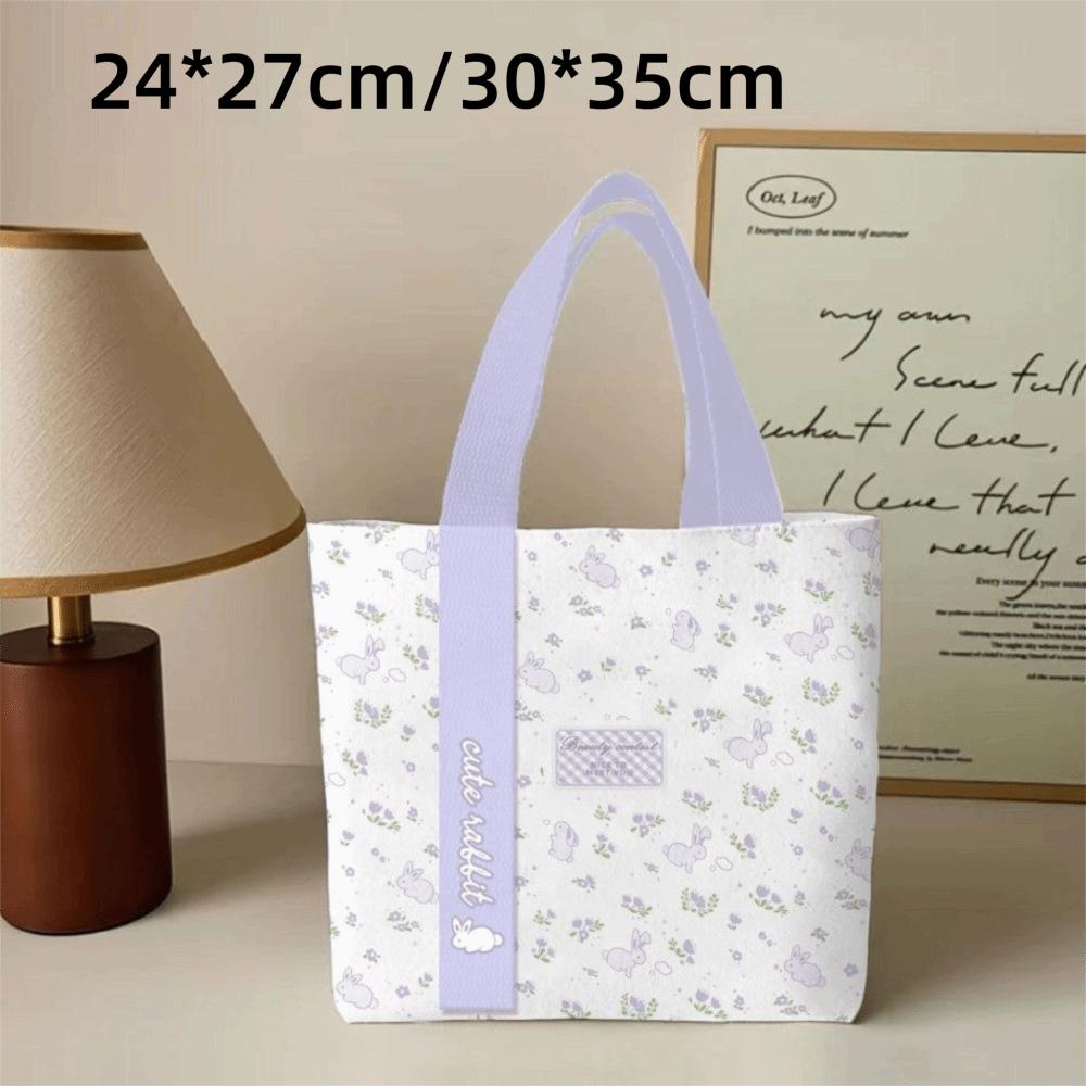 New Rabbit Canvas Bag Cartoon Large Capacity Tote Bag Versatile Floral Shoulder Bag Student