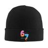 67 Six Seven 6 7 Meme Design Funny Gen Alpha Beanie Hats Bonnet Hats Unisex Street Gym Knitting Hat Autumn Winter Design Caps