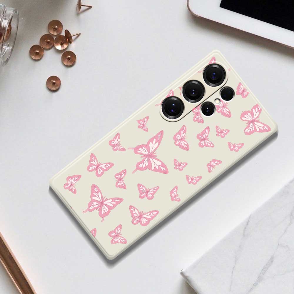 For Samsung Galaxy S25 Ultra Case Pink Butterflies Pattern Printing Straight Edge TPU Phone Back Cover