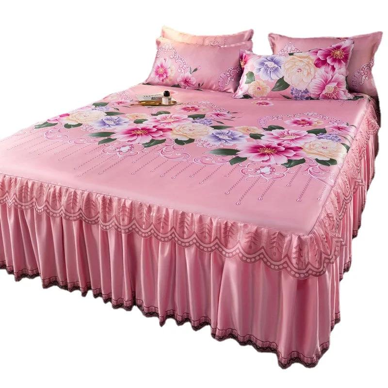 3Pcs/Lot Bed Dress Lace Set Full King Queen Double Beds Cotton Bed Sheet with Pillow Cases Suitable for Bedding Cover