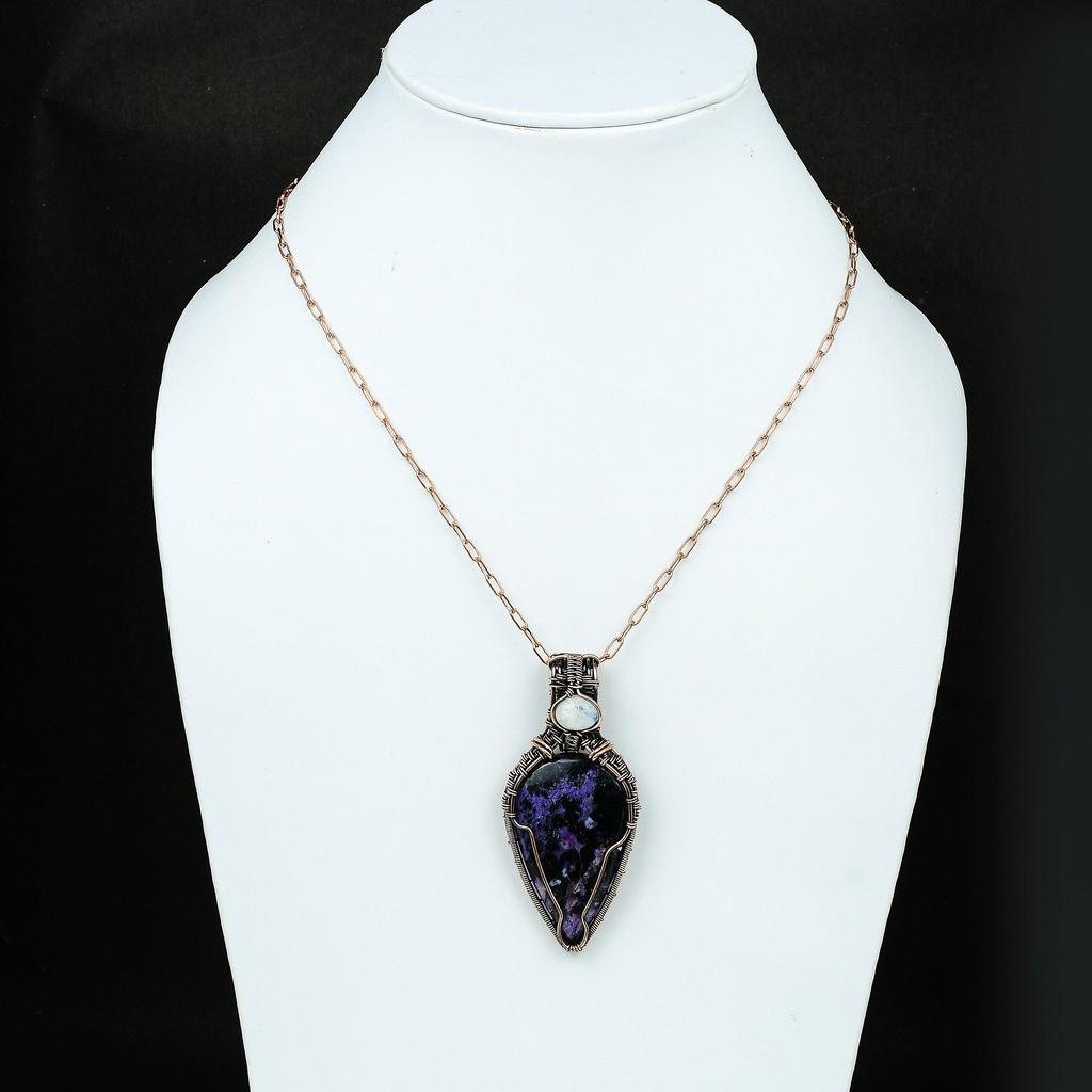 Charoite Copper Wire Wrapped Pendant Gemstone Jewelry Handmade Brand New Pendant Rainbow Moonstone Jewelry Gift For Mother Charoite Jewelry