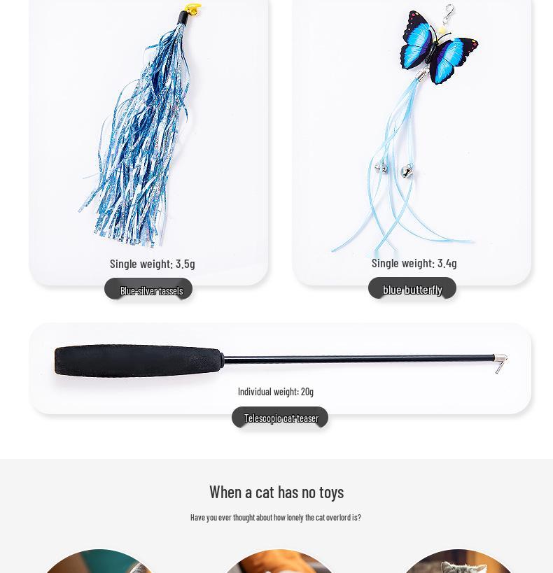 Feather & Bell Cat Teaser Wand Set with Butterfly and Caterpillar Toys