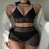 2025 European & American Solid Color Women's Four-Piece Bikini Set