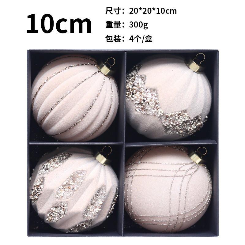 10cm Flocked Christmas Balls 4pcs Gift Box Set Glitter Rhinestone Tree Decorations