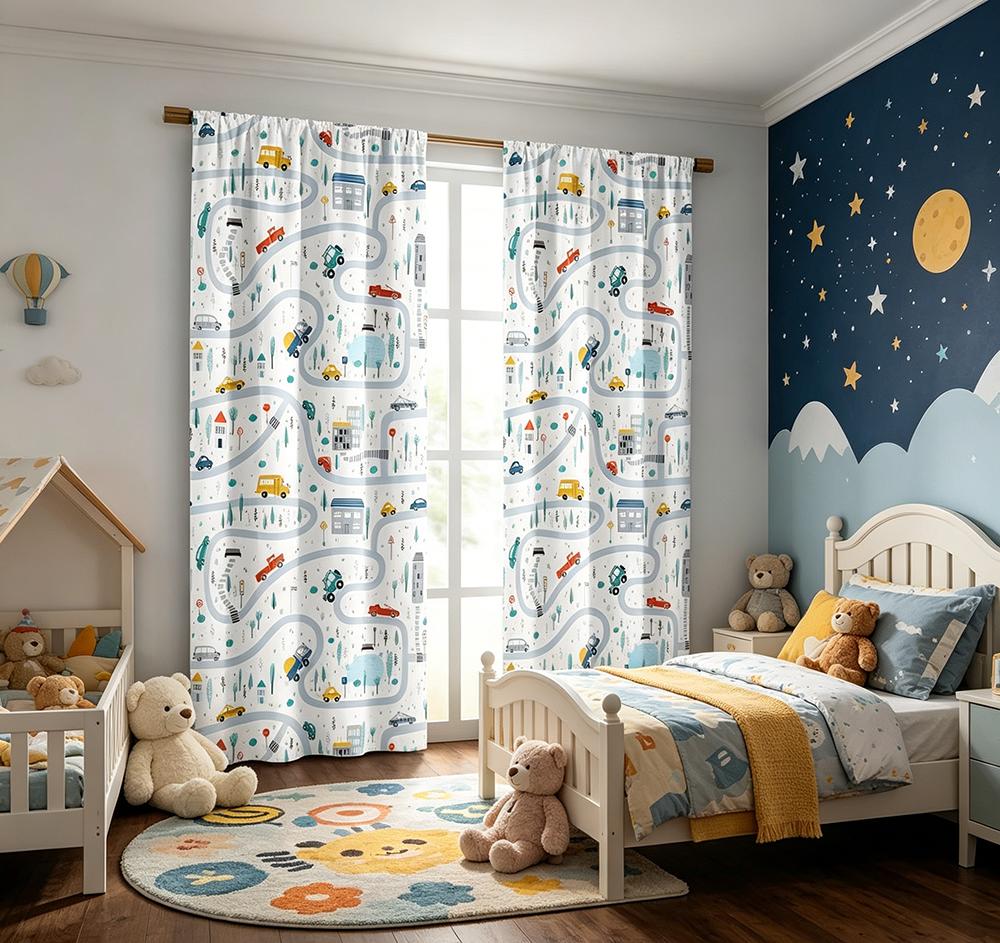 2PCS Digital Printed Curtains, Cute Sedan