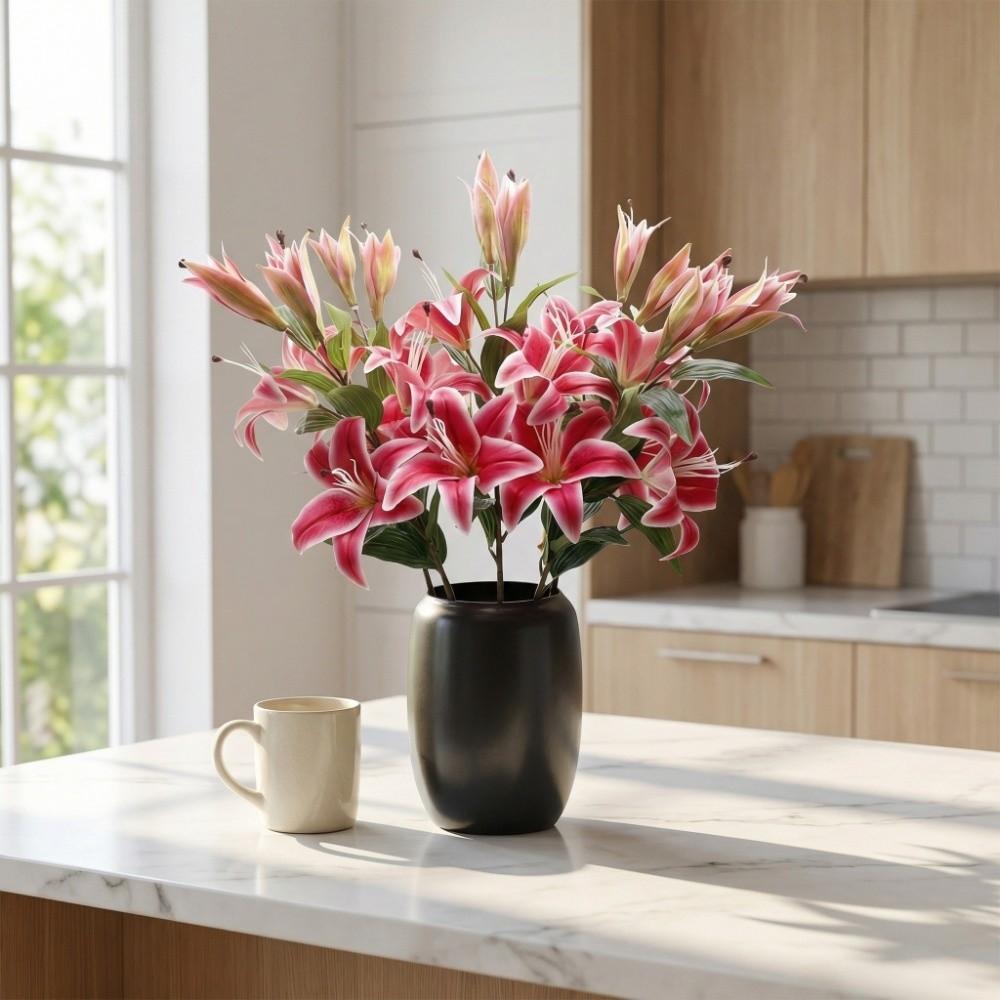 Echte Berührung Simulation Lilium Brownii Blume 5 Köpfe Künstliche Blumen Outdoor Gartendekoration