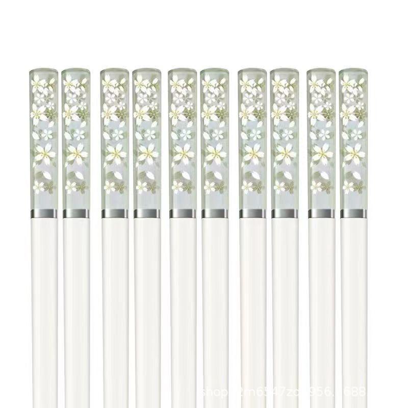 5 Pair Amber Sakura Chopsticks Japanese Cherry Blossom Pattern Chopsticks Reusable Food Sticks Kitchen Tableware