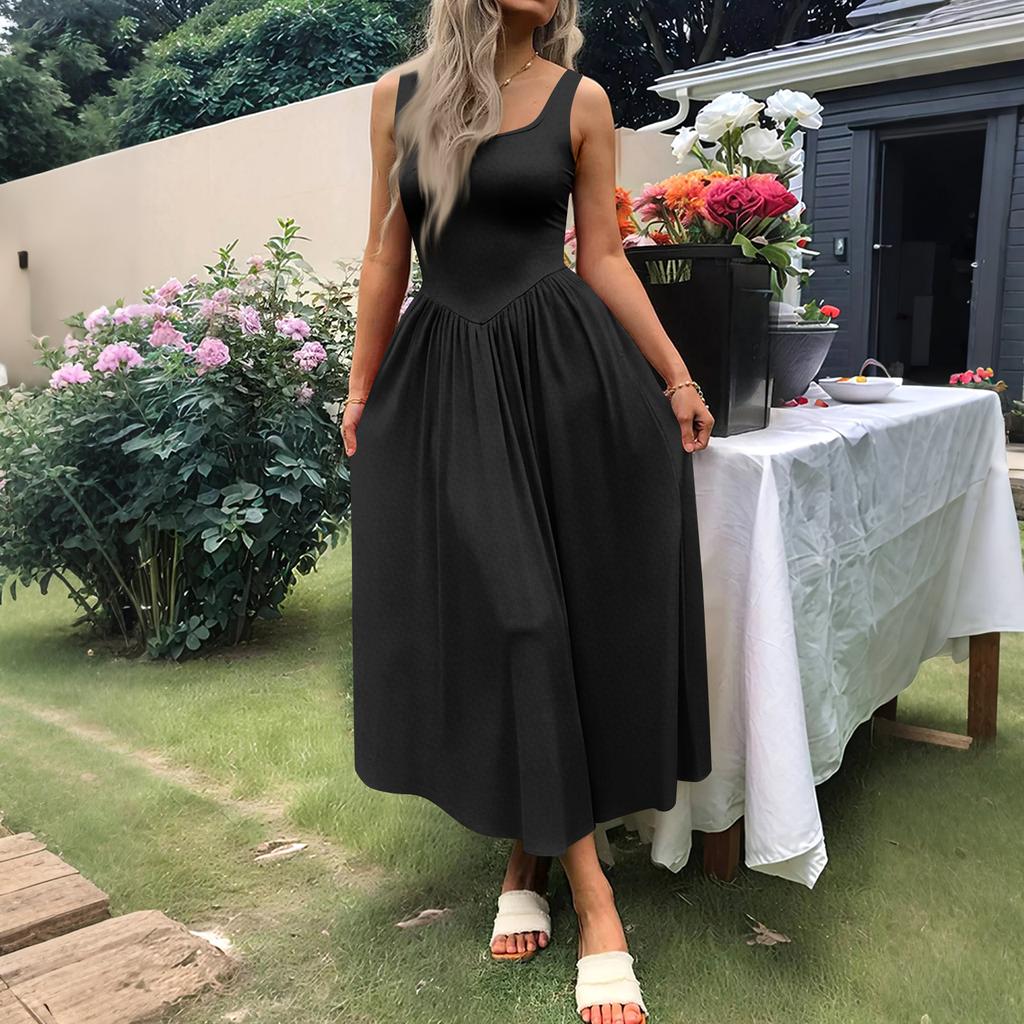 Women's Casual Dress With Square Neck, Long Sleeveless Maxi Dress For Daily Life, Women's Summer Dress