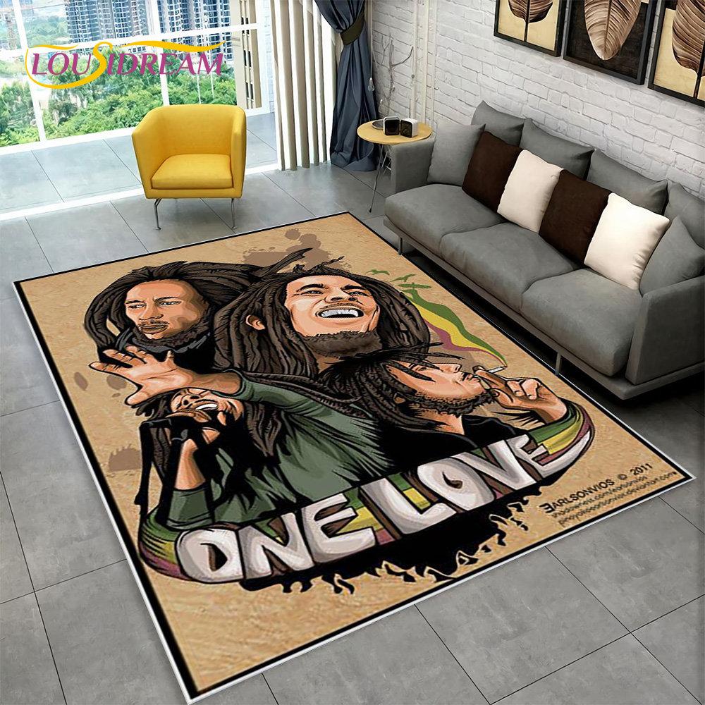 Bob Marley Reggae Music Maple Leaf Jamaican Area Rug,Carpet Rug for Living Room Bedroom Sofa Doormat Decor,Non-slip Floor Mat