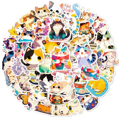 50 PIÈCES Autocollants Mignons de Chat Japonais Paresseux, Autocollants Kawaii de Chat Animal de Compagnie Vie Quotidienne pour Journal & Décoration