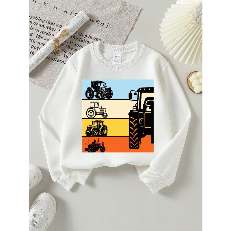 Kids Sweatshirt Crew Neck Sweatshirt Featuring a Tractor And Farm Machinery Design, Perfect for Autumn And Winter